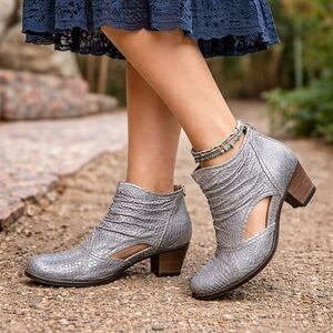Dkode Leather Gray Silver Cut-out Booties